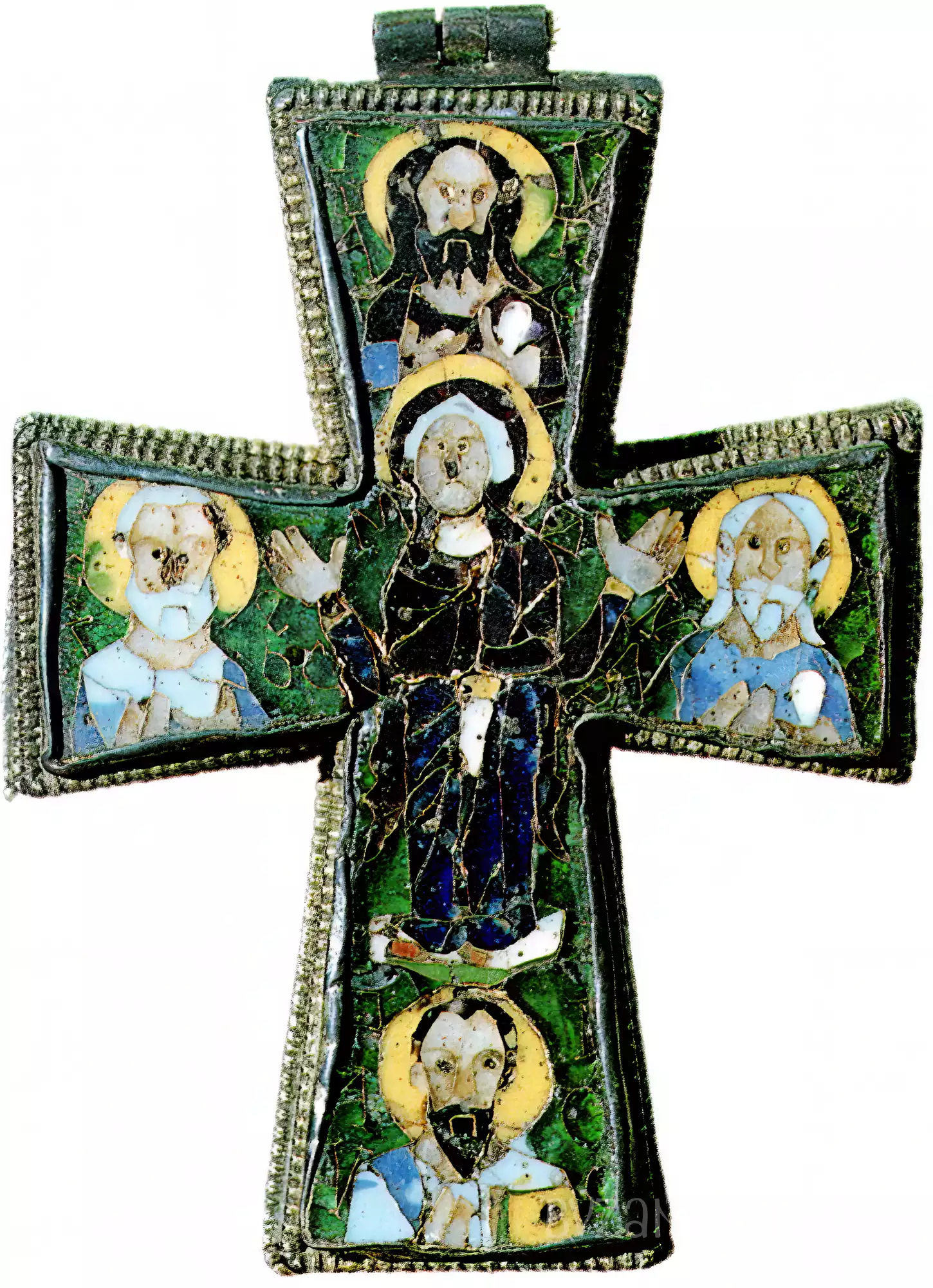 Virgin Mary orant detail on reverse of Beresford Hope Cross enamel cross