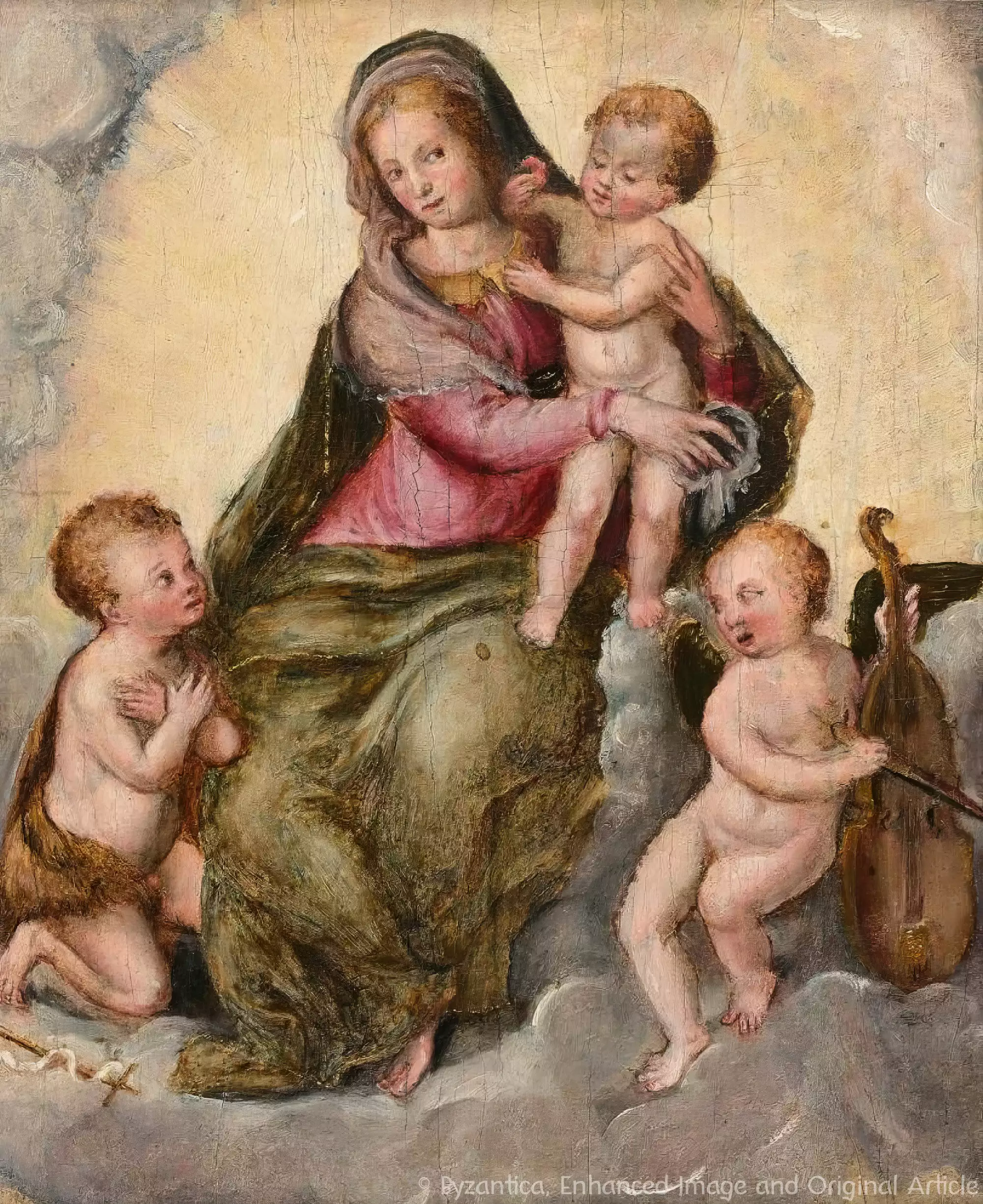 Virgin and Child by Agresti, full view Ultra High Resolution showing the complete composition with musical angels