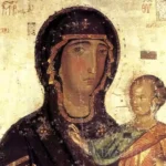 Detailed view of Virgin Mary's face from Hodegetria icon in Lefkosia showing masterful Byzantine technique and spiritual depth