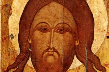 Holy Face of Christ acheiropoietos icon from Novgorod School showing masterful Byzantine technique