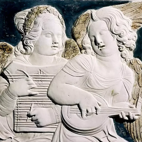 Angels in Sacred Stone: Musical angels playing divine harmonies in white marble relief at Tempio Malatestiano