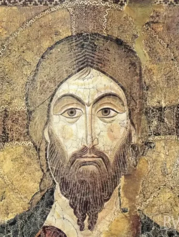 Christ Pantocrator in Bargello blessing hand detail with golden gospel book reveals sacred mosaic mastery