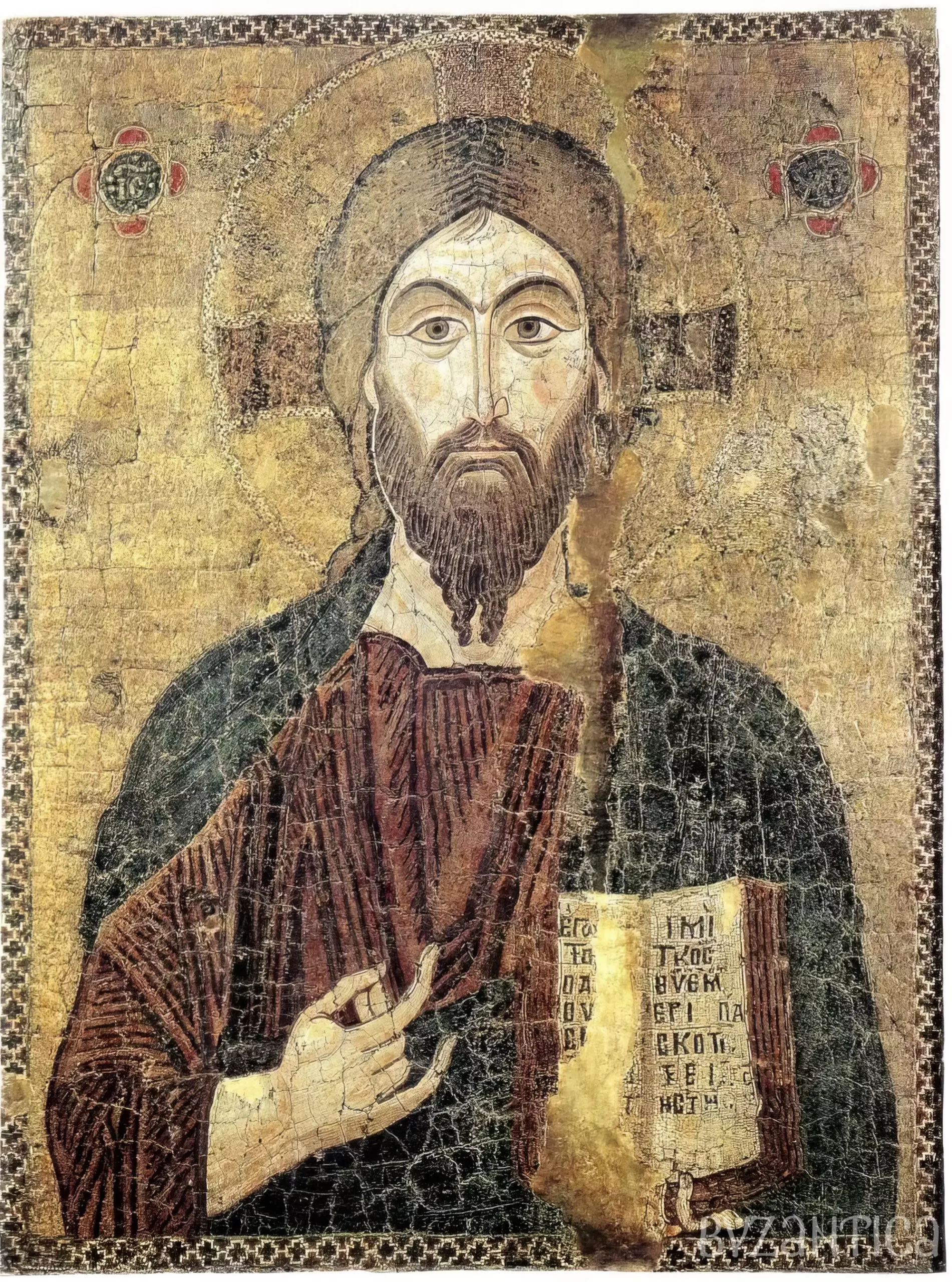 Christ Pantocrator in Bargello full view shows divine presence through geometric patterns and sacred light UHD