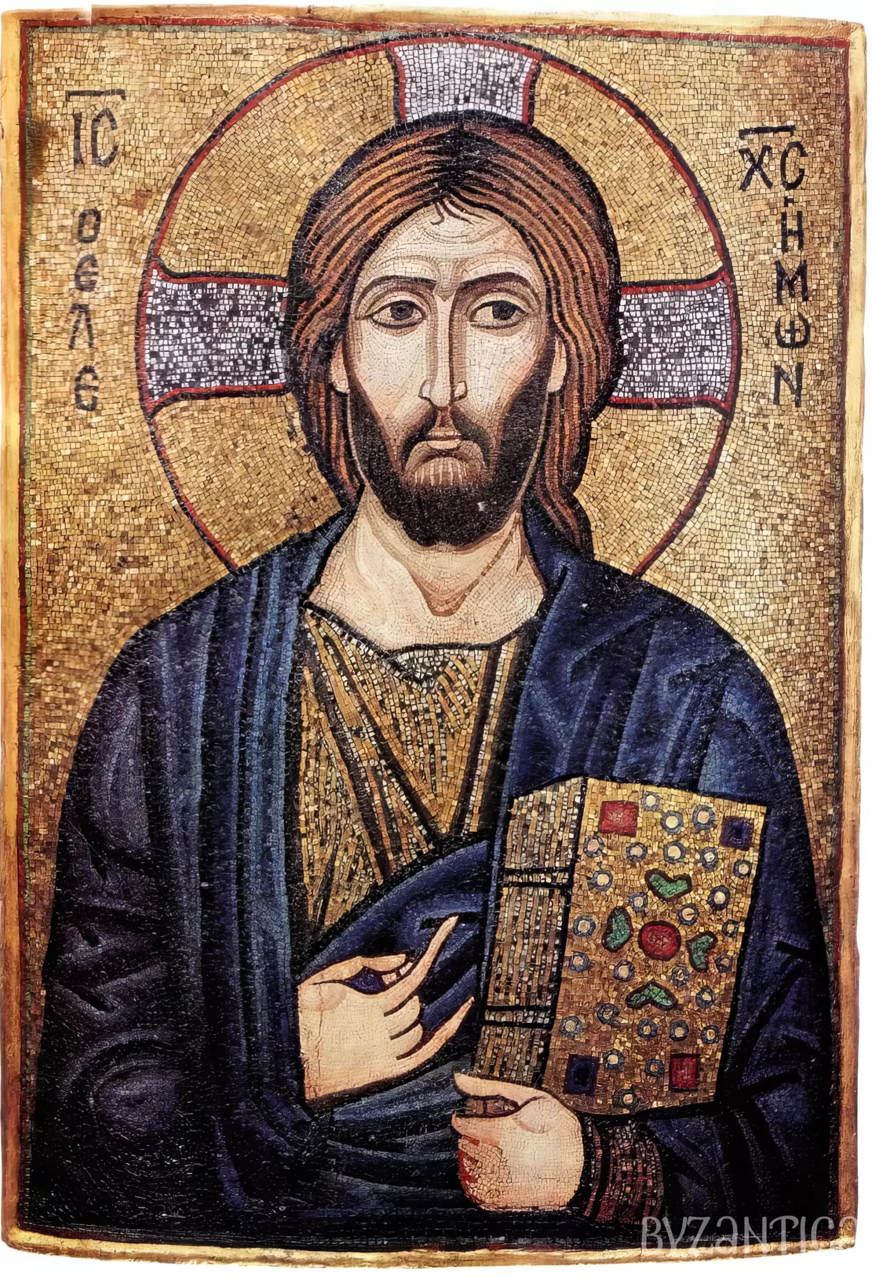 Full view UHD capture of Christ Pantocrator mosaic in Berlin displaying complete Byzantine mosaic composition