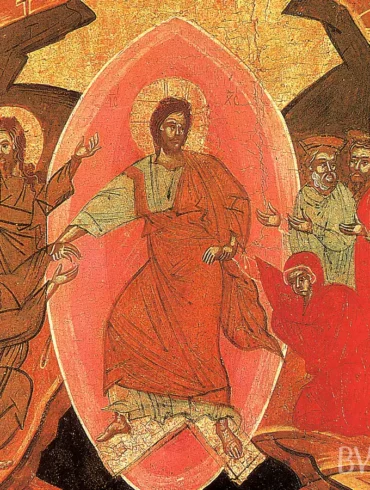 Descent to Hades icon in Livorno detail showing Christ's dramatic pose and mandorla against gold ground UHD