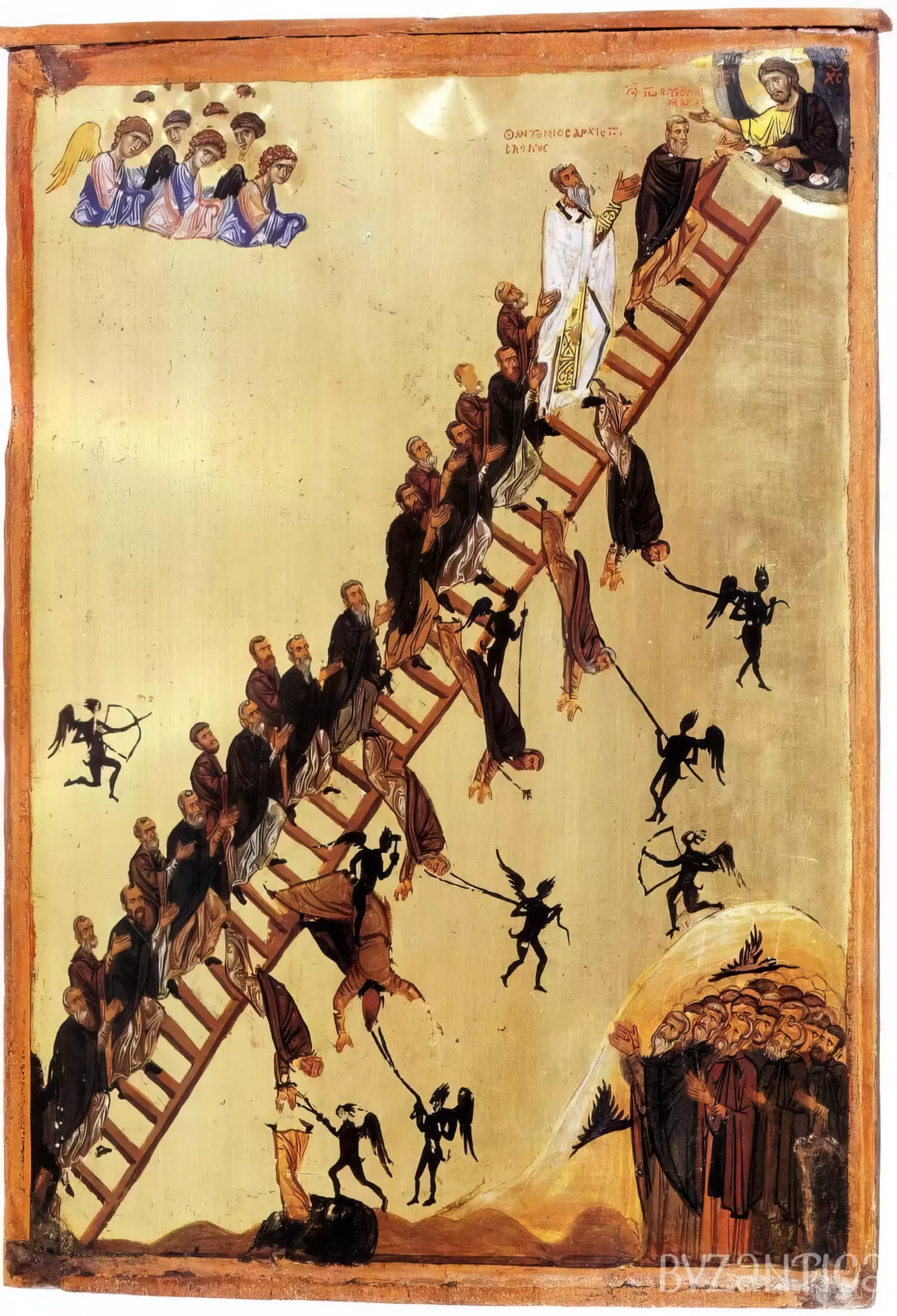 Full UHD view of the Ladder of Divine Ascent at Saint Catherine showing the complete spiritual journey to heaven