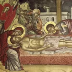 Lamentation by Theophanes the Greek Byzantine fresco at Stavronikita Monastery Mount Athos UHD sacred masterpiece