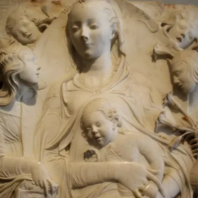 Madonna and Angels by Agostino di Duccio: Masterful Renaissance marble relief capturing divine motherhood