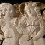 Malatesta Chapel sculptures featuring angelic musicians playing drums in exquisite marble relief