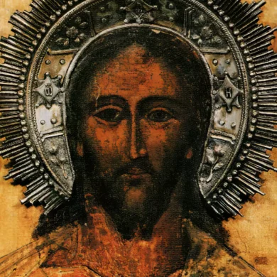 Moscow Pantokrator icon showing Christ Almighty against gold background