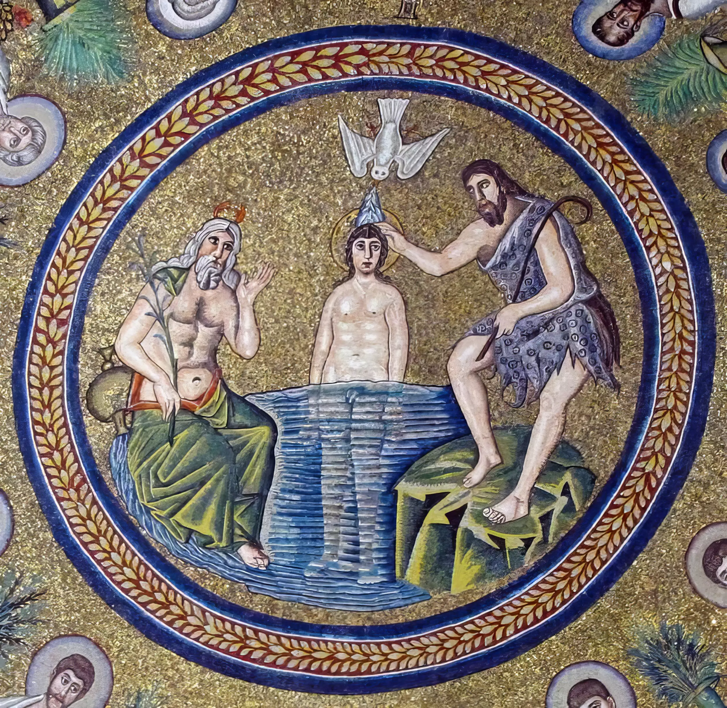 Ravenna Arian Baptistery mosaic depicting sacred baptismal scene with intricate details in UHD quality