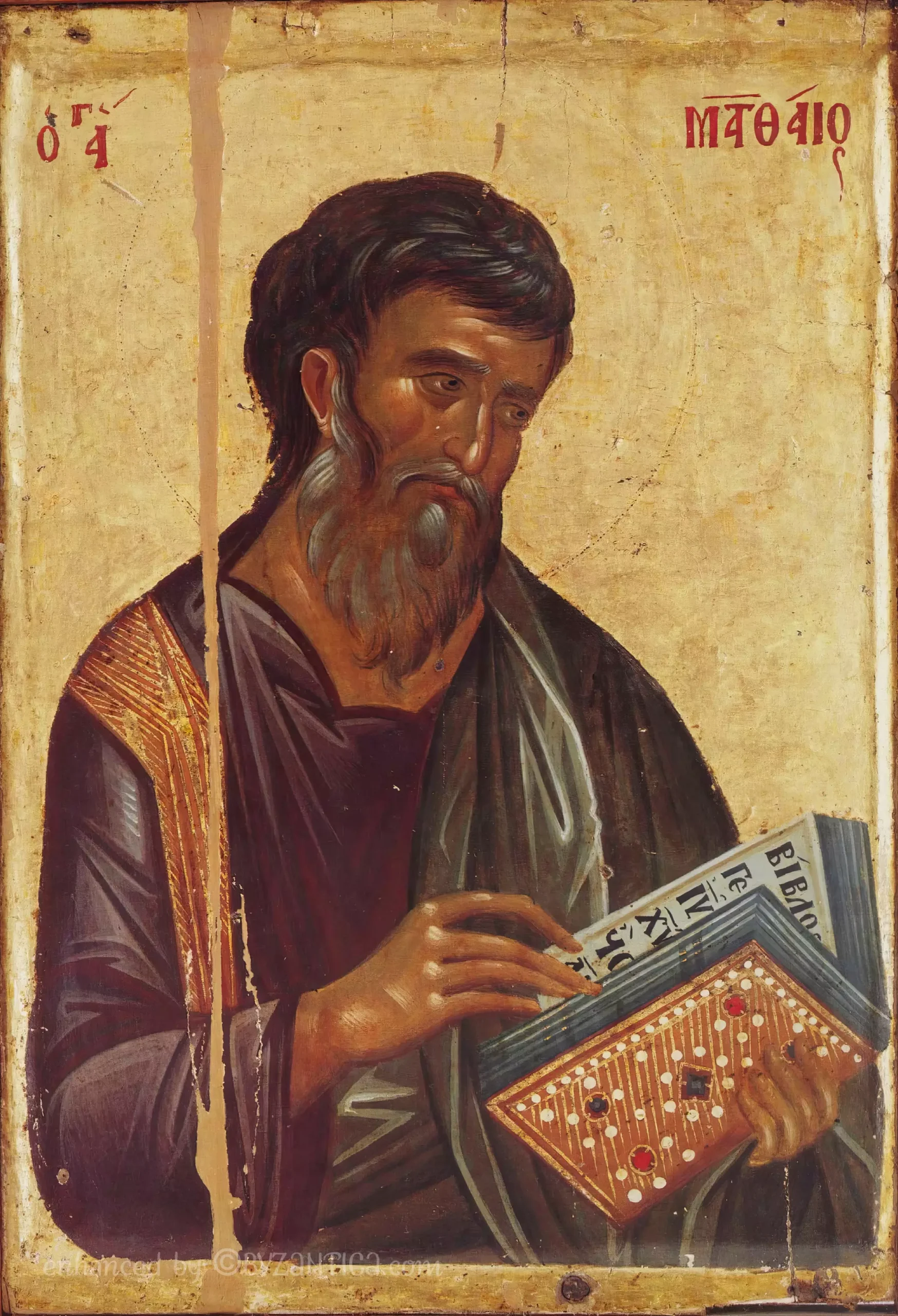 Saint Matthew in Hilandar Byzantine icon shows masterful technique and divine inspiration full view Ultra High Resolution