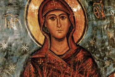 Sinai Burning Bush Byzantine fresco depicting the Virgin Mary with stars in Saint Catherine's Monastery, Mount Sinai