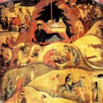 Sinai Monastery Nativity Icon showing the birth of Christ with angels and shepherds