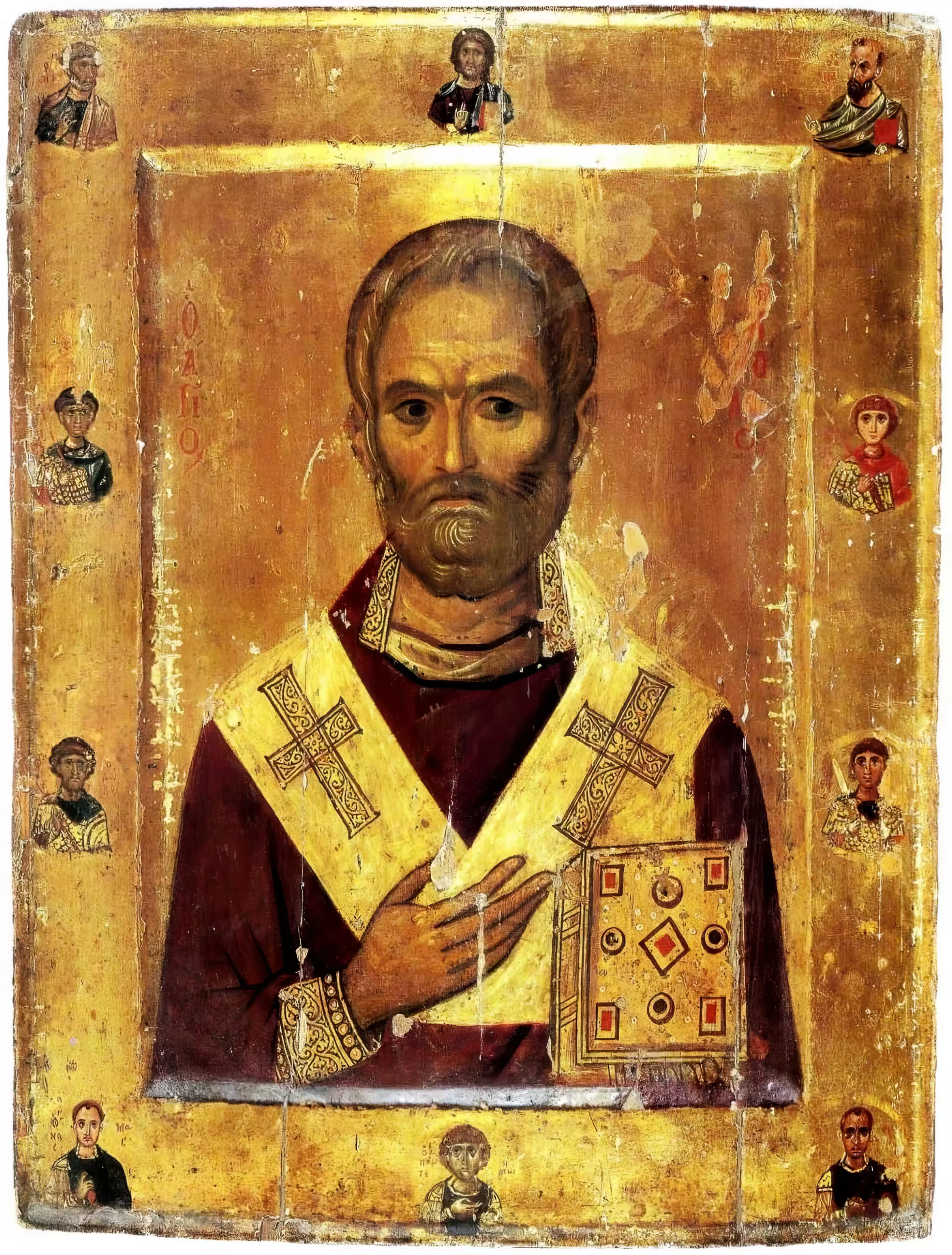 Sinai Sacred Medallions gold leaf Byzantine icon portrait of Saint Nicholas in UHD quality